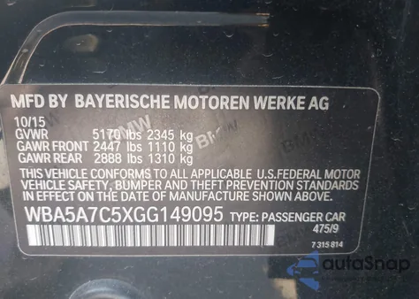 2016 BMW 528I xDrive from USA, damaged, VIN WBA5A7C5XGG149095